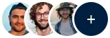Portrait of a smiling individual with curly hair and glasses, wearing a hat and a plaid shirt.